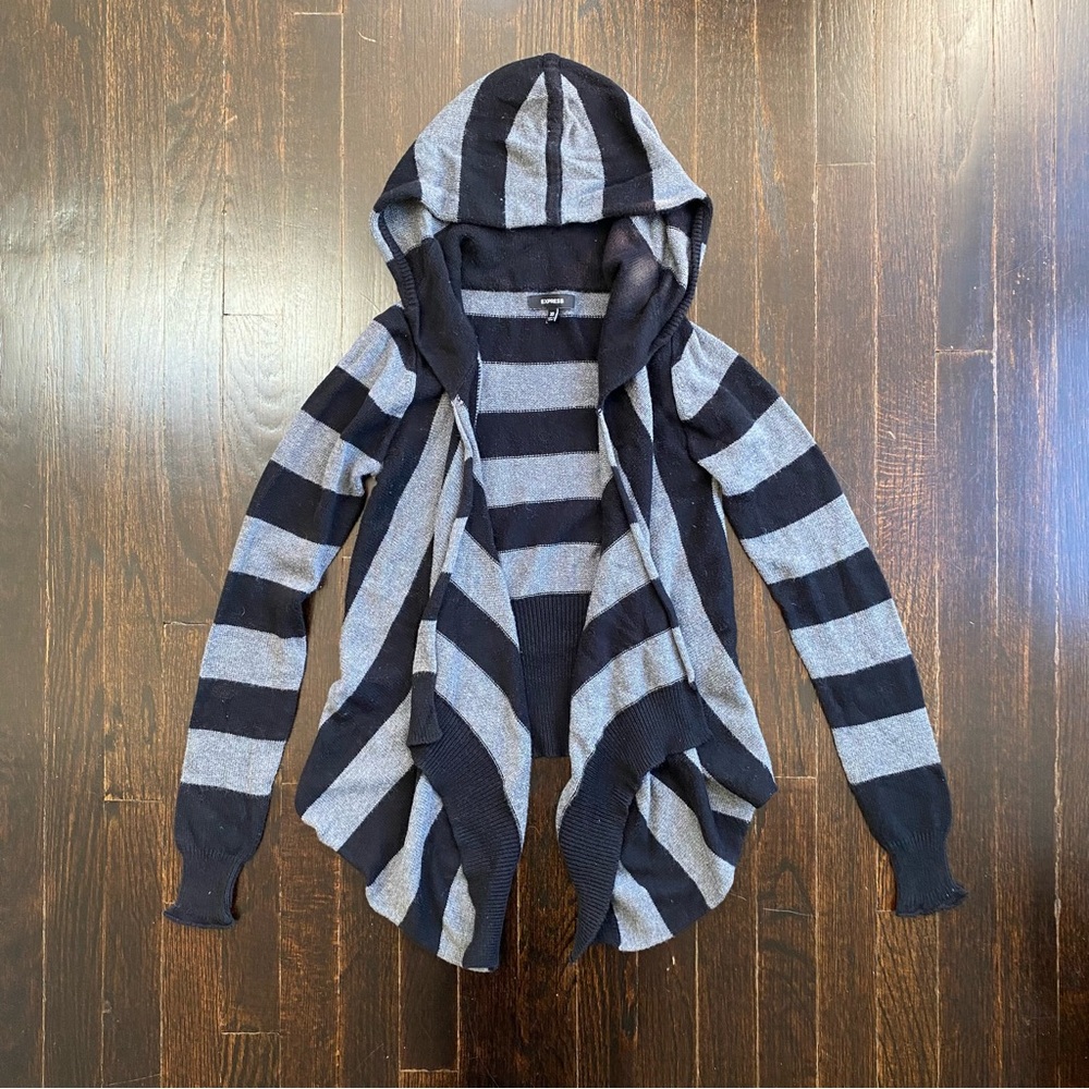 Express Hooded Striped Knit Cardigan